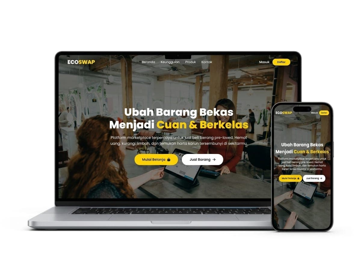 Mockup website Ecoswap di laptop dan ponsel